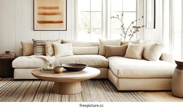 Modern Beige Sectional Sofa Living Room