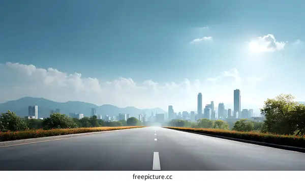 Empty Road Leading to Cityscape