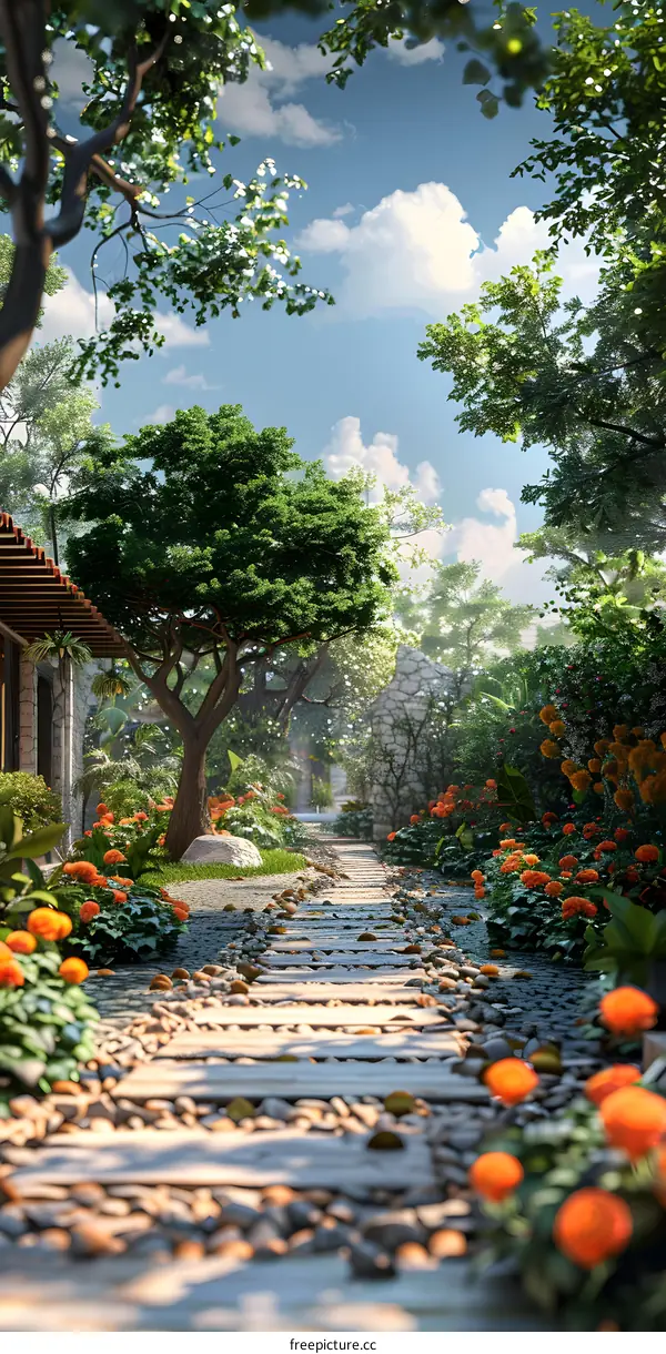 The stone path in the garden