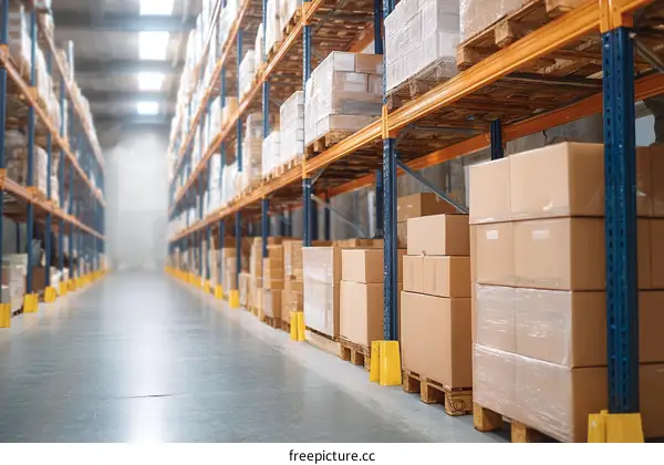 Warehouse Interior with Cardboard Boxes