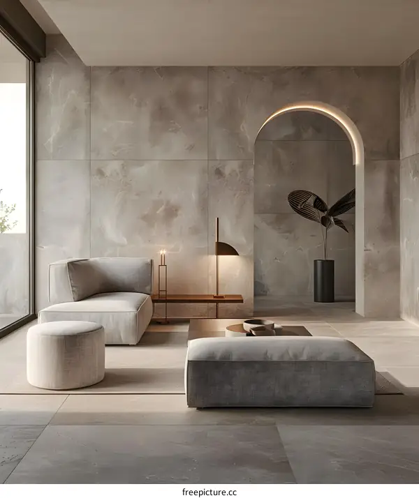 Modern Living Room Interior Design with Arch and Sofa