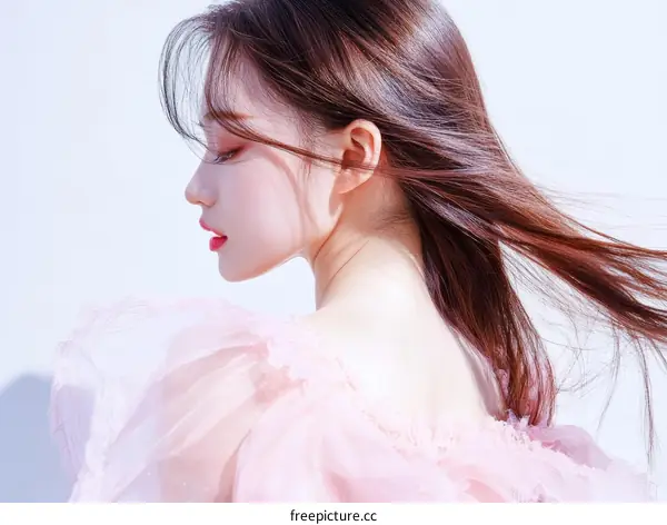 Elegant Asian Woman in a Delicate Pink Dress