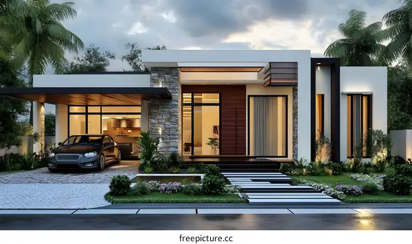 Modern Minimalist Home Exterior Design With Stone And Wood Accents