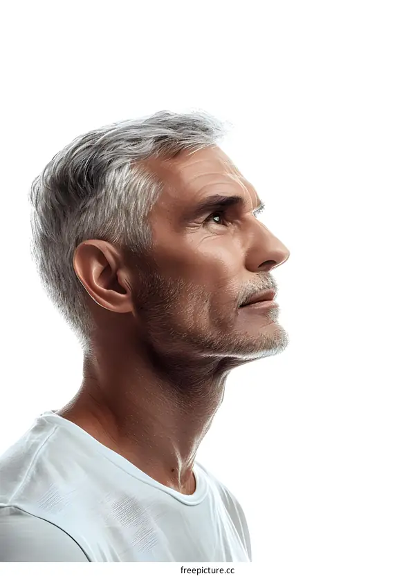 Side view of a man looking up