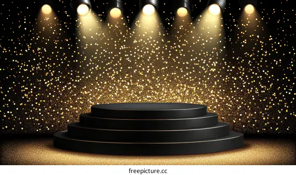 Black Award Stage with Golden Glitter Background
