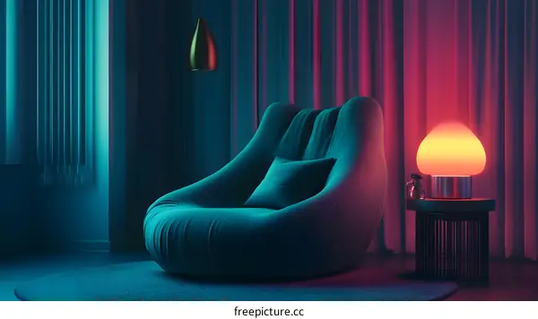 Modern Chair In A Room With Neon Lights
