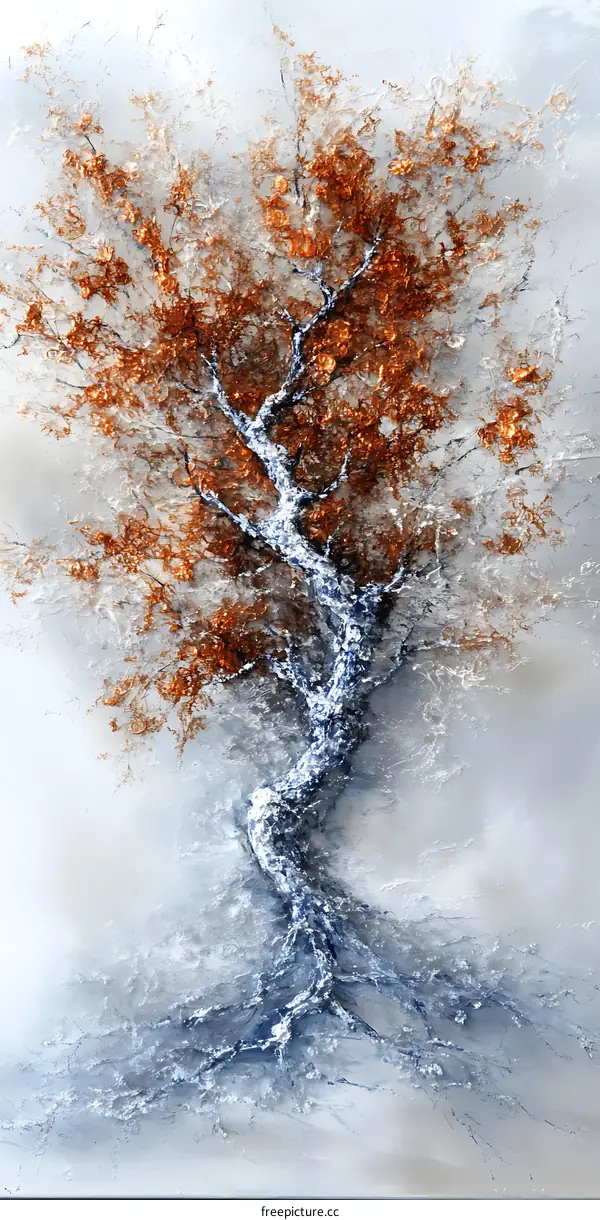 Abstract Painting of a Tree with Blue and Brown Colors