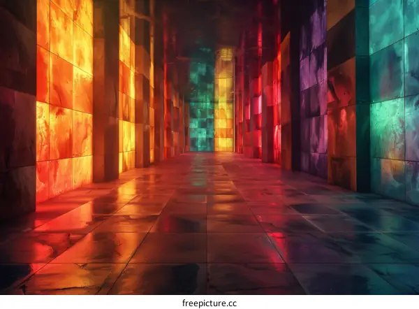 Futuristic Corridor with Glowing Tiles