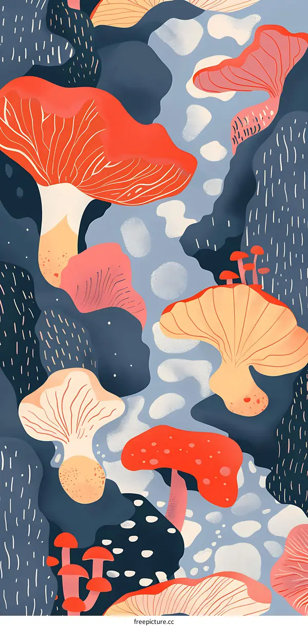 Abstract Colorful Mushroom Illustration with Blue Background