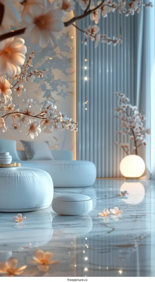 Modern Interior Design with Pastel Tones and Flowers