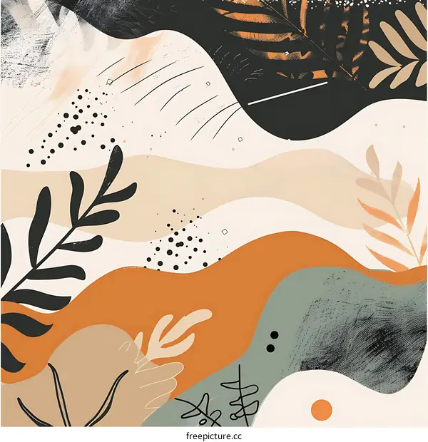 Abstract Art With Leaves and Wavy Lines