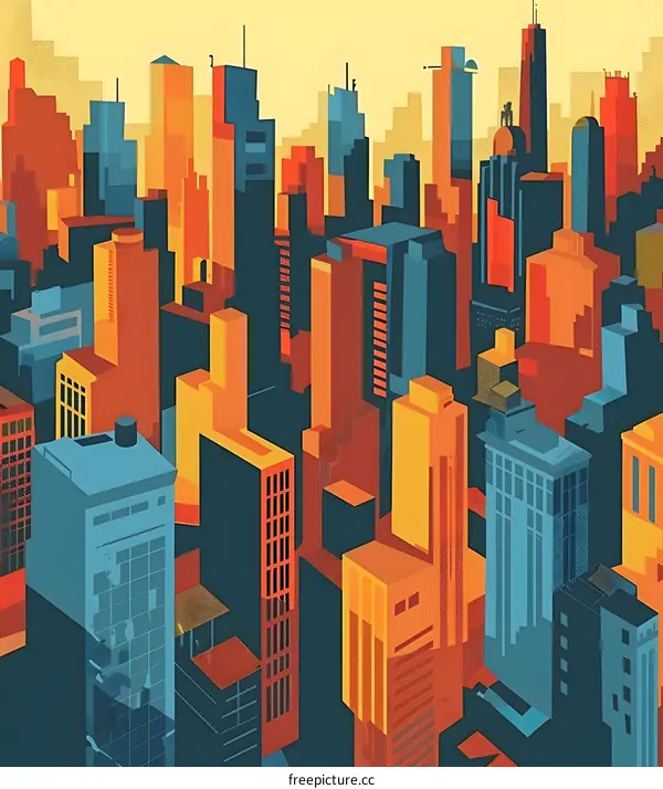 Cityscape Illustration With Colorful Buildings
