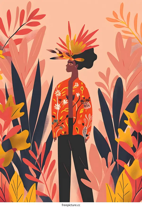 Woman in Floral Jacket Standing in a Garden