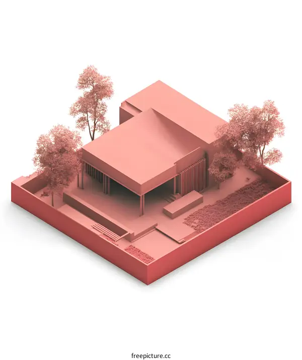 Minimalist 3D Isometric Modern House Illustration