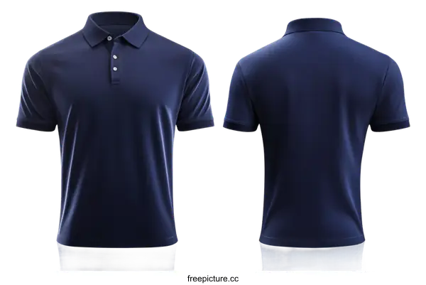 [Transparent Background PNG]Navy Blue Polo Shirt Mockup Front and Back View