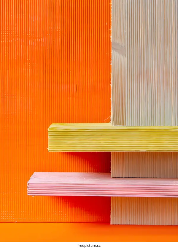 Orange Background with Stacked Wooden Boards