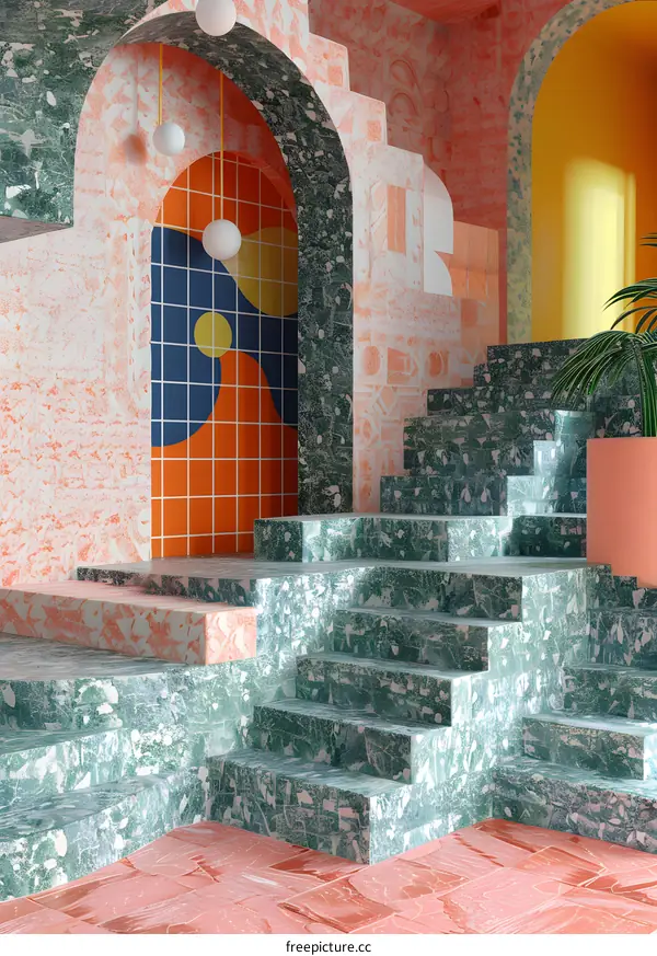 Colorful Indoor Stairs and Archways