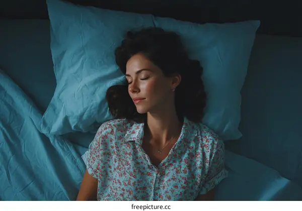 Woman Sleeping in Bed at Night