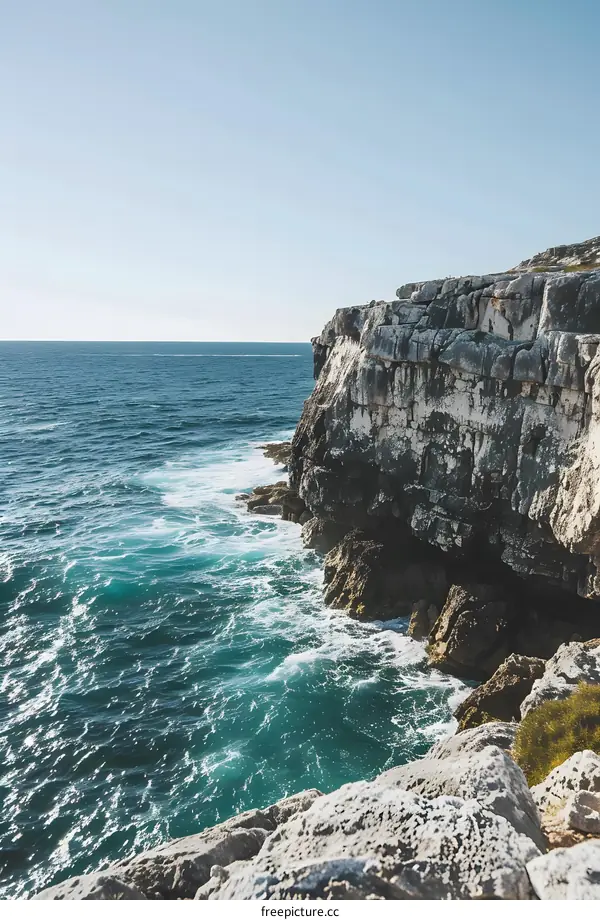 Ocean Cliff Landscape With Waves Crashing