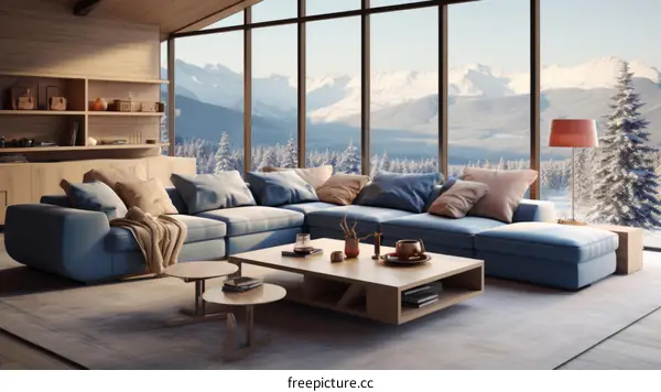 Modern Minimalist Living Room Interior Design With Mountain Views