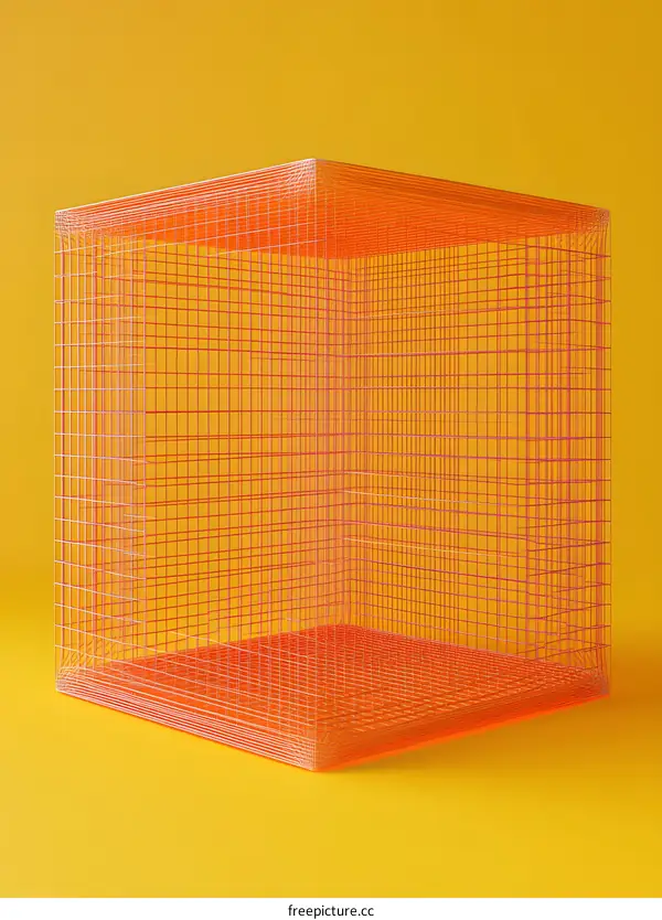 Orange Wireframe Cube 3D Minimalist Abstract Background