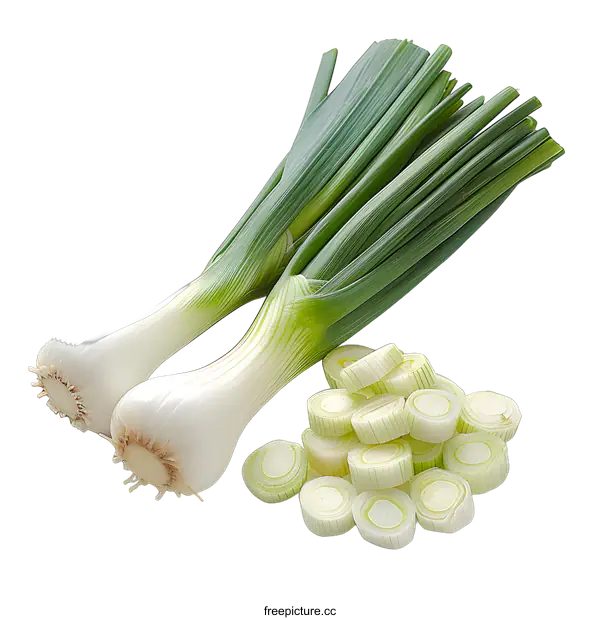 [Transparent Background PNG]Fresh Green Onions on White Background
