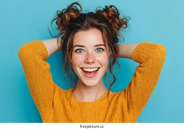 Happy Woman Wearing Yellow Sweater Portrait