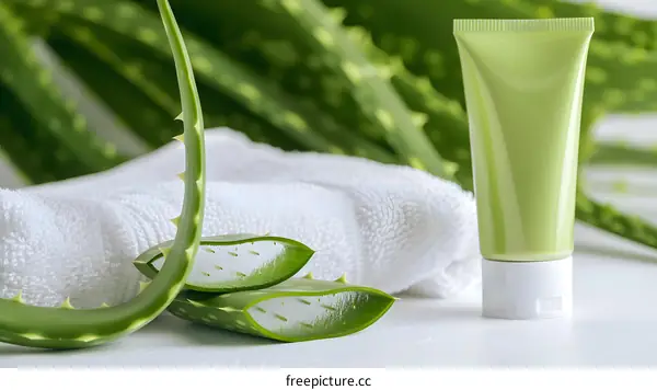 Aloe Vera Gel and Leaves with a Towel