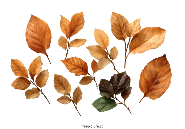 [Transparent Background PNG]Autumn Leaves Arrangement on White Background