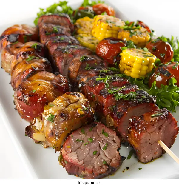 Grilled Beef Skewers with Corn and Tomatoes