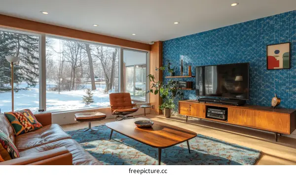 Modern Living Room with Winter Views