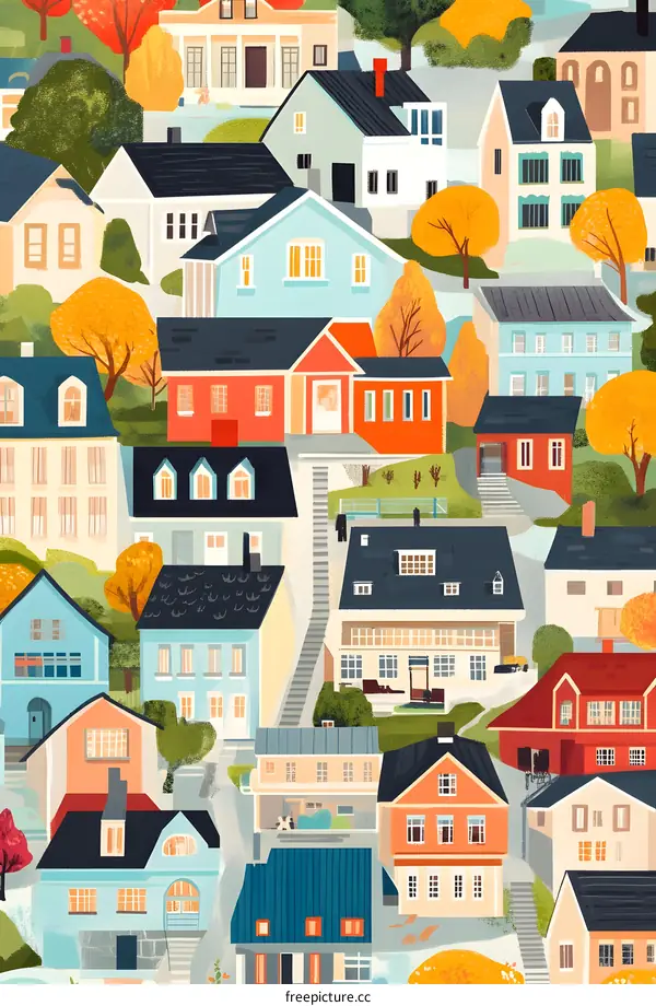 Colorful Illustration of Houses in a Row