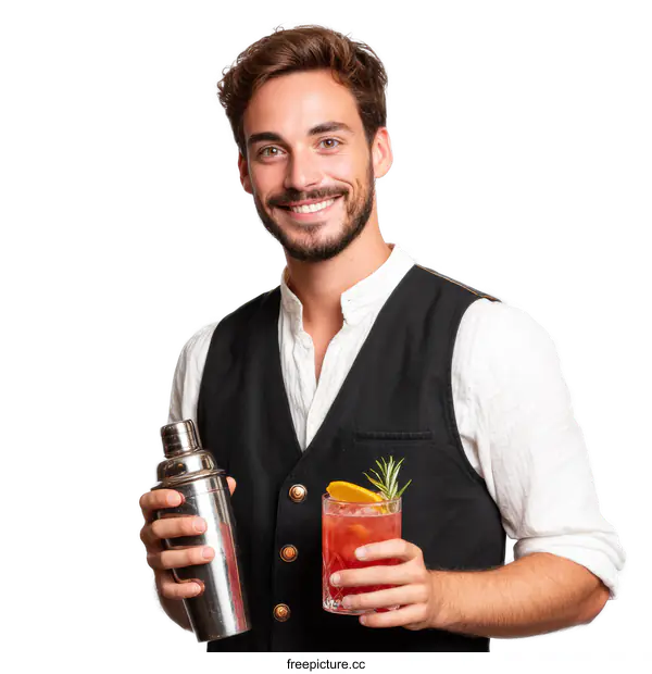 [Transparent Background PNG]Bartender Presenting a Refreshing Cocktail