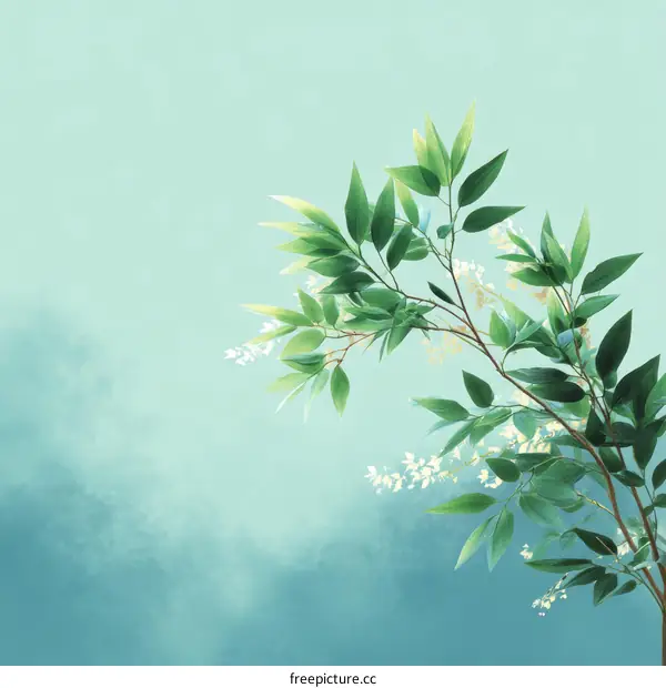Delicate Green Leaves Against a Light Teal Background