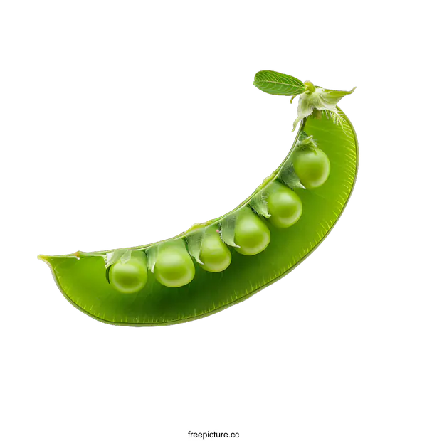[Transparent Background PNG]Fresh Green Pea Pod with Five Peas Isolated on White Background