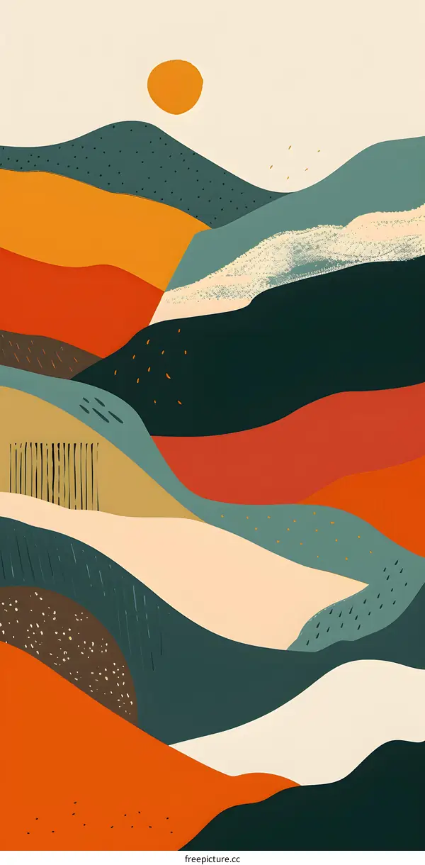 Abstract Mountain Landscape with Sun