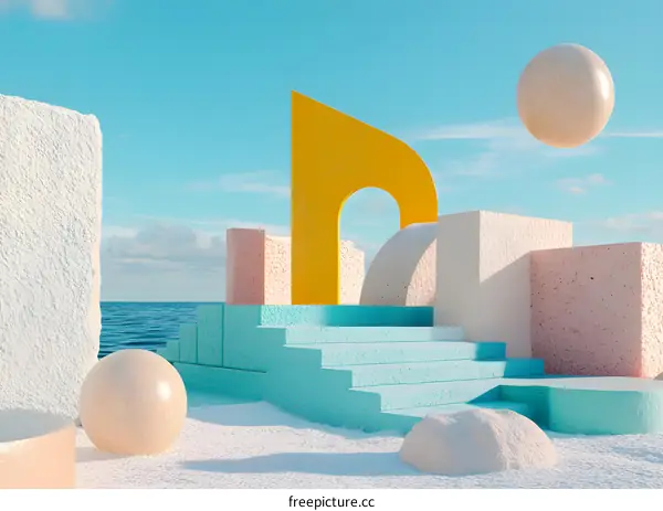 Abstract Geometric Shapes and Backgrounds with Yellow Arch in Pastel Colors