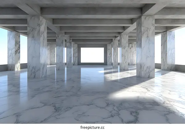Empty Space with Marble Pillars and Concrete Beams