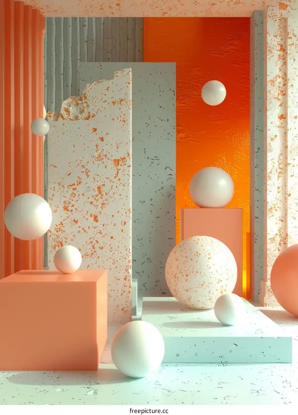 3d rendering of abstract geometric shapes with balls