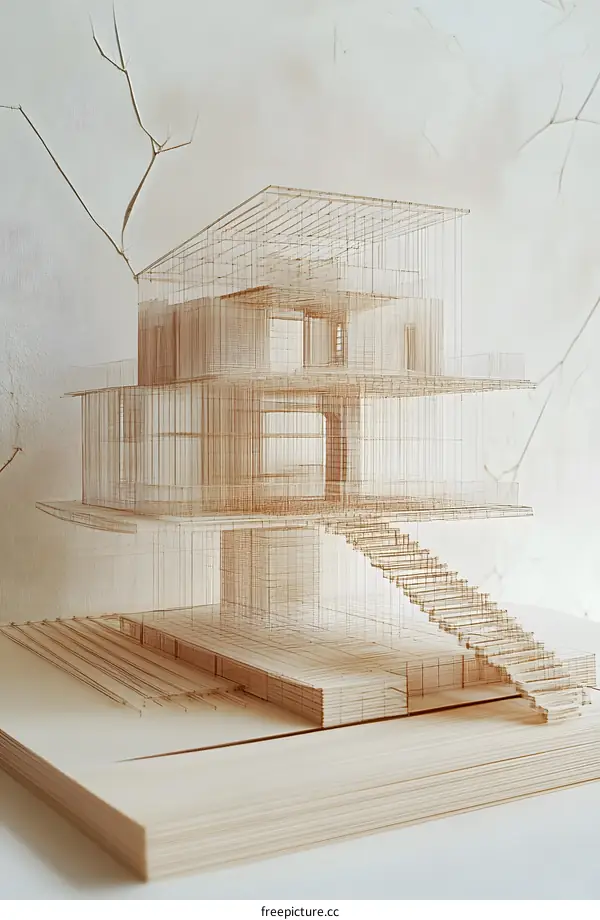 Wireframe Model of a Modern House