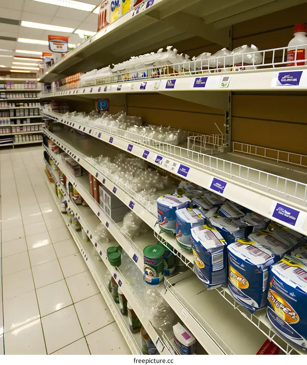 Empty Supermarket Shelves With Products