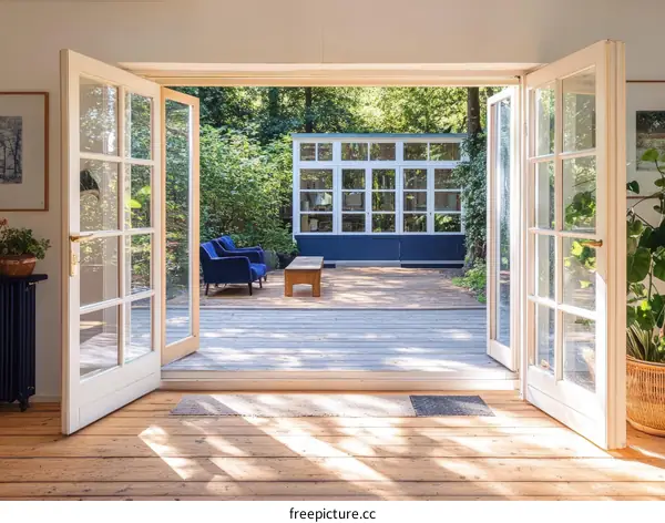 Tranquil Garden View Through French Doors