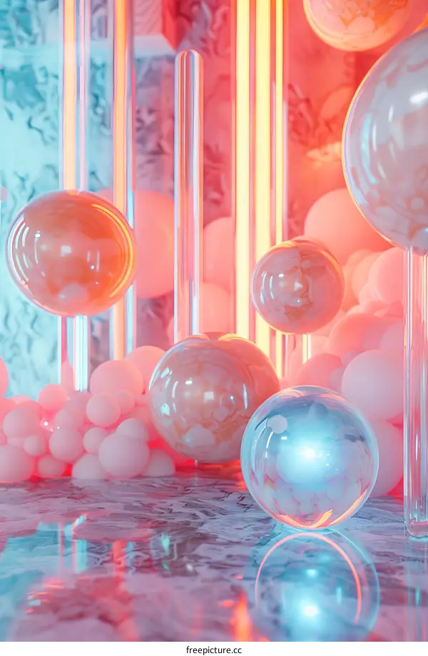 Abstract Neon Sphere Design with Colorful Balloons