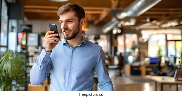 Businessman Talking on Phone in Office