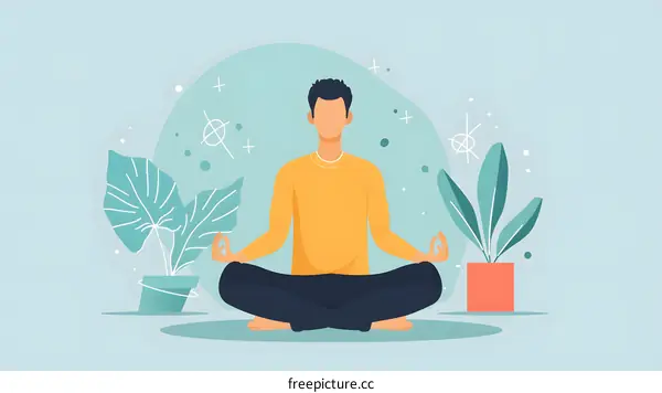 Man Meditating in Lotus Position with Plants