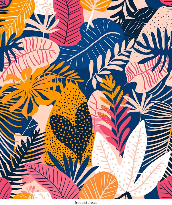 Colorful Tropical Leaves Seamless Pattern Design