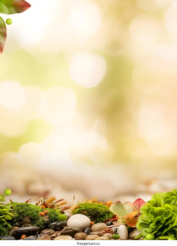Green Leaves And Stones On A Blurred Background