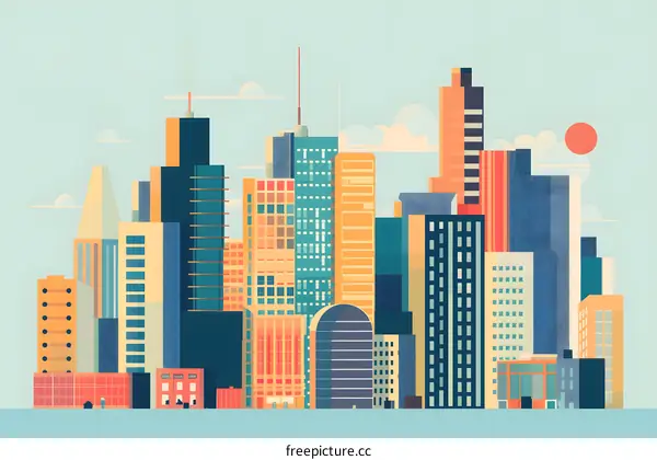 Colorful City Skyline Illustration with Flat Design