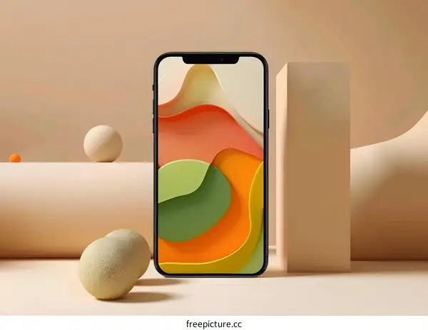 Abstract Mobile Phone Mockup with Colorful Background
