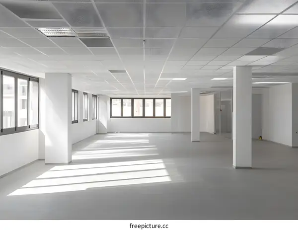 Empty Office Space with White Walls and Windows